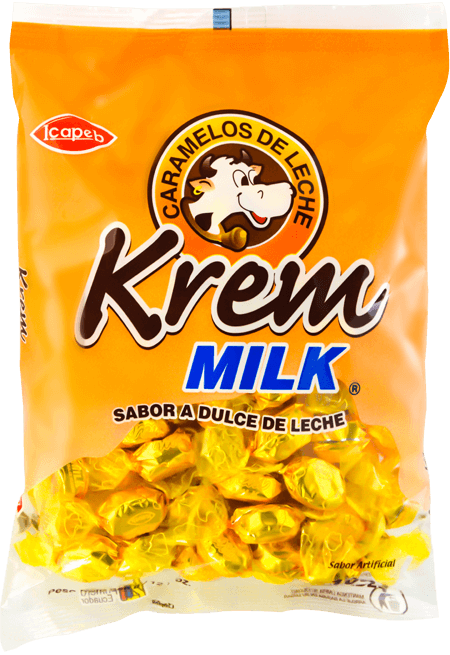 Funda de caramelos krem milk en Quito, Guayaquil y todo Ecuador de fábrica de golosinas Icapeb