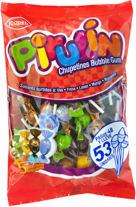 Funda de chupetes  pirulin  en Quito, Guayaquil y todo Ecuador de fábrica de golosinas Icapeb