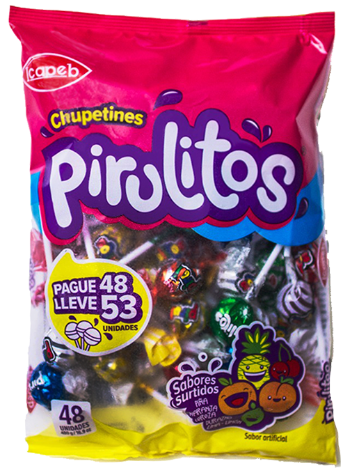 Funda de chupetes  pirulitos  en Quito, Guayaquil y todo Ecuador de fábrica de golosinas Icapeb