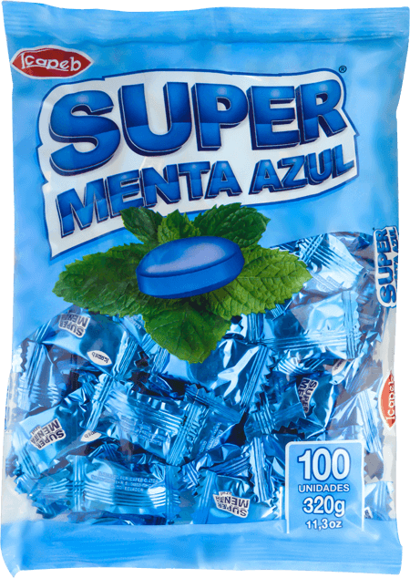 Funda de caramelos super menta azul en Quito, Guayaquil y todo Ecuador de fábrica de golosinas Icapeb