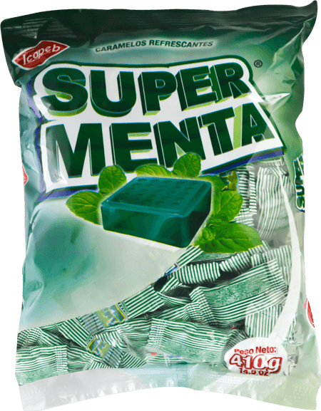 Funda de caramelos super menta en Quito, Guayaquil y todo Ecuador de fábrica de golosinas Icapeb