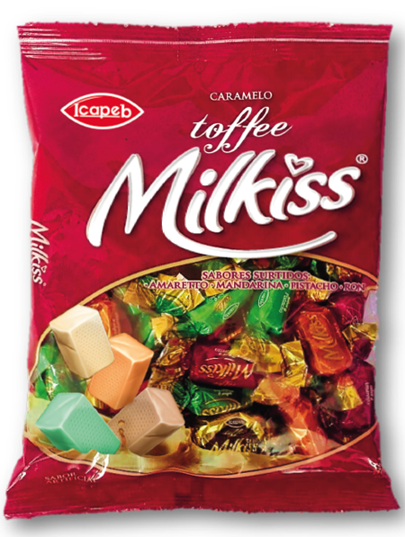 Funda de caramelos milk kiss en Quito, Guayaquil y todo Ecuador de fábrica de golosinas Icapeb