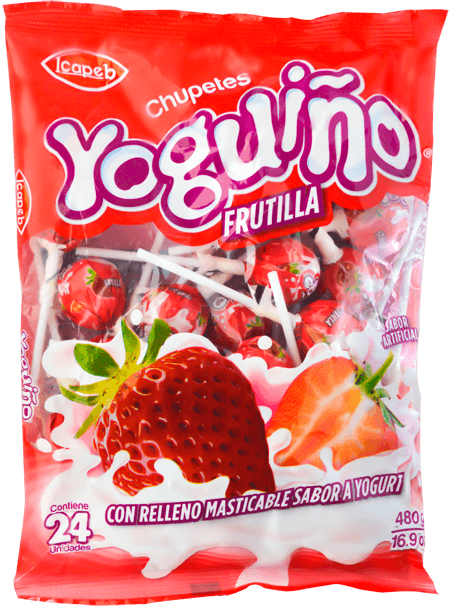 Funda de chupetes  Yoguiño de frutas en Quito, Guayaquil y todo Ecuador de fábrica de golosinas Icapeb